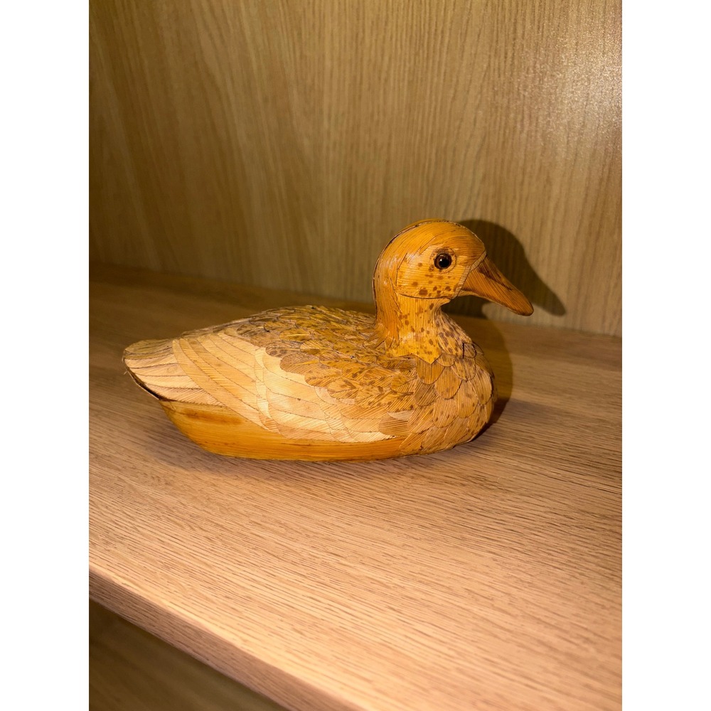 Vintage Handcrafted Woven Straw Duck Figurine Folk Art Bird Decor Natural Tone